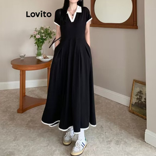 Đầm Lovito ghép nối màu sắc màu trơn thường ngày cho nữ LNA29442 (màu đen)