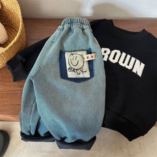  Quần bò trẻ em TIINGXUYU Quần bò dày giữ ấm mẫu mới lót nhung mùa đông quần trẻ em mùa đông rộng rãi dễ phối trào lưu 