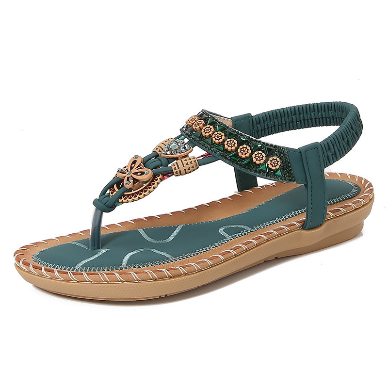 2026 Phong Cách Mới Bohemian Sandal Nữ Mùa Hè Mũi Tròn Phẳng Flip-Flops Giày Sandal Mũi Mở