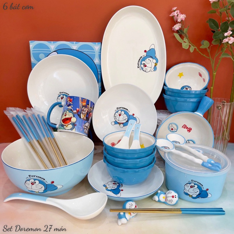 Bộ Bát Đĩa Gốm Sứ Decor, Bát Ăn Cơm, Chén Dĩa Dễ Thương, Bộ Bát Đĩa Gốm Sứ, Bộ Bát Đĩa Doremon Cực X