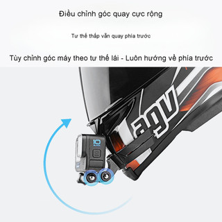 Giá đỡ camera dán cằm mũ bảo hiểm cho GoPro/Insta360/DJI - Chống rung, xoay 360°, quay POV xe máy - Lắp nhanh ngang/dọc
