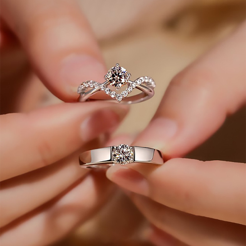 Imitation Diamond Open Ring Light Luxury Diamond Ring Niche High-end Couple Ring