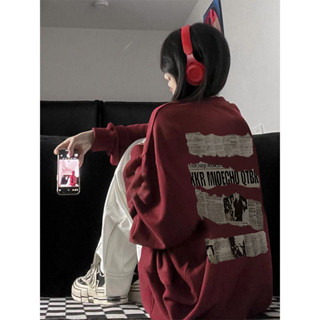  Áo sweater nữ Đỏ mận oversize thu đông âu mỹ vintage dài tay áo khoác nỉ FOCUS local brand 