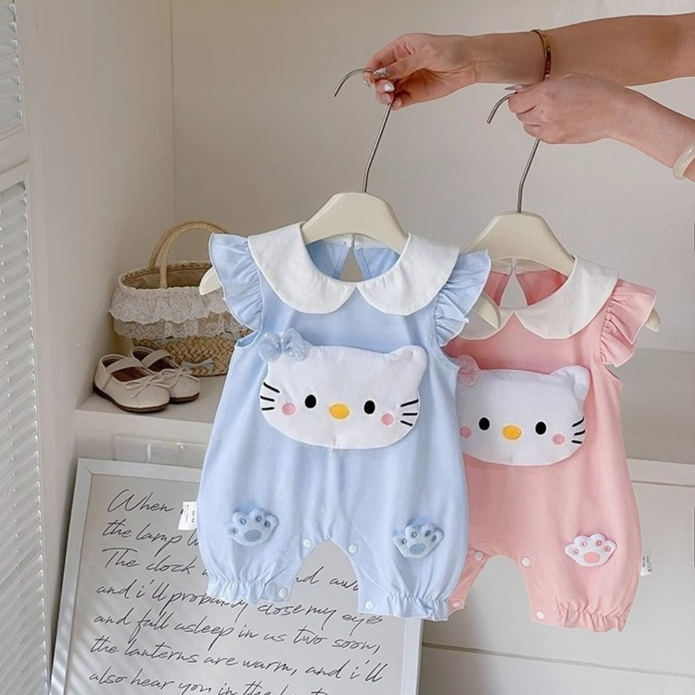 Mùa Hè Bé Gái Mới Bay Tay Body 0-24 Tháng Cotton Nguyên Chất Hoạt Hình Thoải Mái Phong Cách Nước Ngoài Chất Lượng Cao Đi Chơi Áo Liền Quần