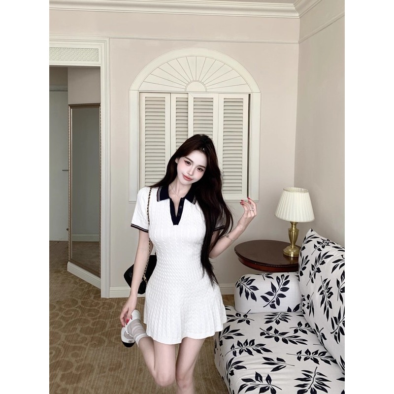 Kii Wii Váy nữ phù hợp mùa hè Váy dệt kim màu tương phản đơn giản 250812 | BigBuy360 - bigbuy360.vn