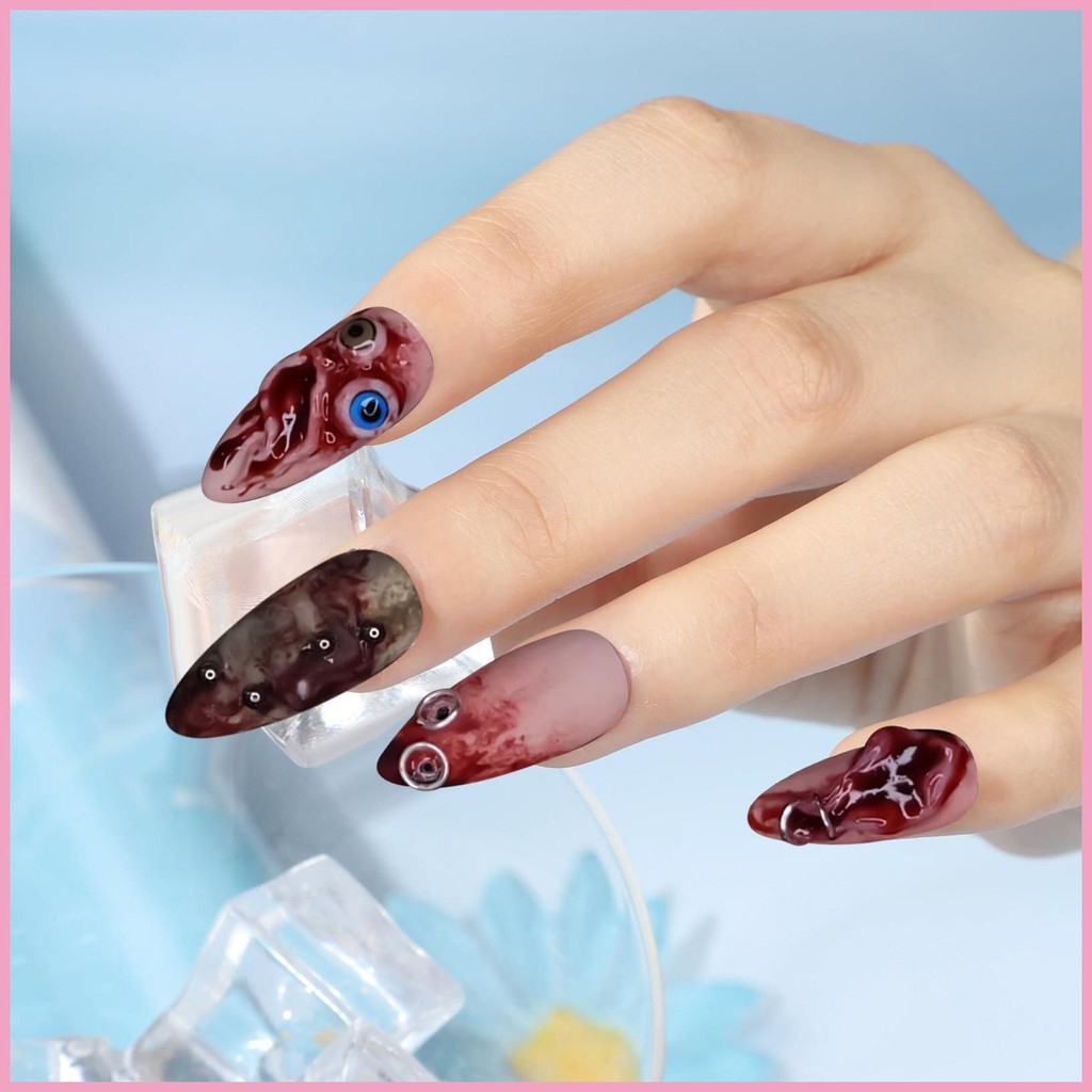 Halloween Press on Nails Ngắn Halloween Press on Creepy Nail 30 Mảnh Nghệ Thuật Làm Móng Tay Giả Han