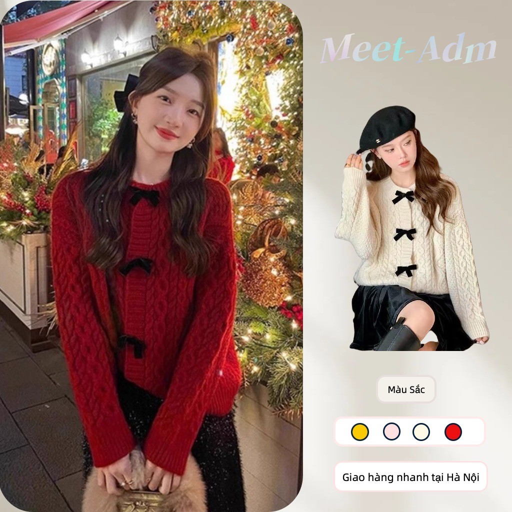 Meet-Adm Áo Len Dệt Kim Dày Dặn Dành Cho Nữ Áo Cardigan Dệt Kim Nơ Thời Trang Thu Đông Mới | BigBuy360 - bigbuy360.vn