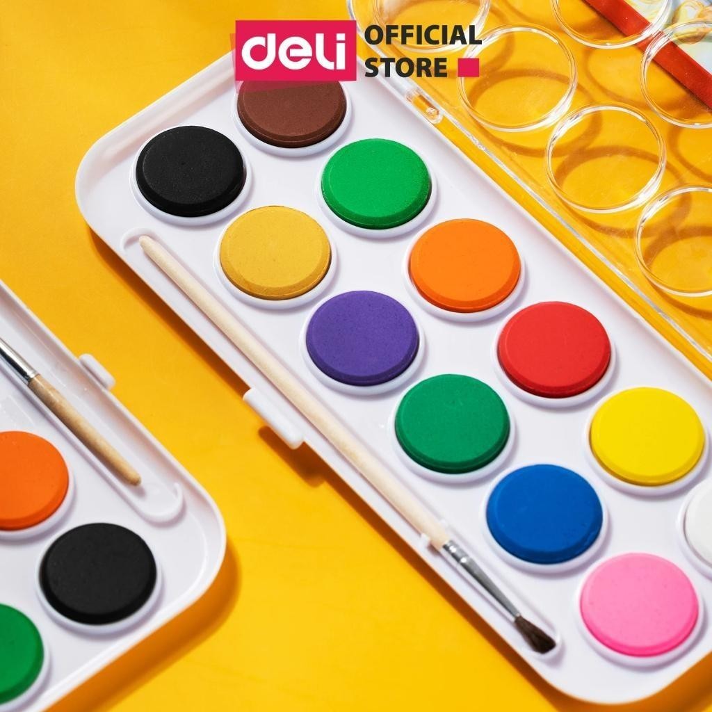 Hộp 12 Màu Nước Dạng Nén + 1 Cọ Vẽ - Deli EC10-12