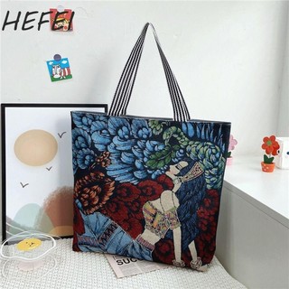 HEFEI Tote Sơn Cho Bé Gái Retro Lá Hoa Tranh Sơn Dầu Túi Du Lịch Túi Đeo Vai