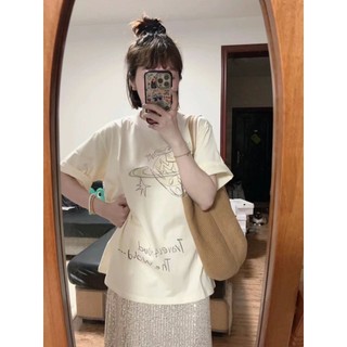 Phiên Bản Hàn Quốc Cổ Tròn Modal Cotton Áo Thun Tay Ngắn In Hình Rời Mỏng Top GGFF