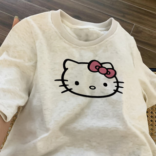Áo phông Hello Kitty nữ xám ghi form rộng cổ tròn áo thun in hình cute girl 100% cotton SALMO local brand Y1634