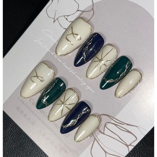 100% làm bằng tay nhân tạo Nail Luxury vàng-gọng tinh khiết hạnh nhân giả Nail Set với keo móng tay giả tái sử dụng và có thể tháo rời Báo Chí trên móng tay