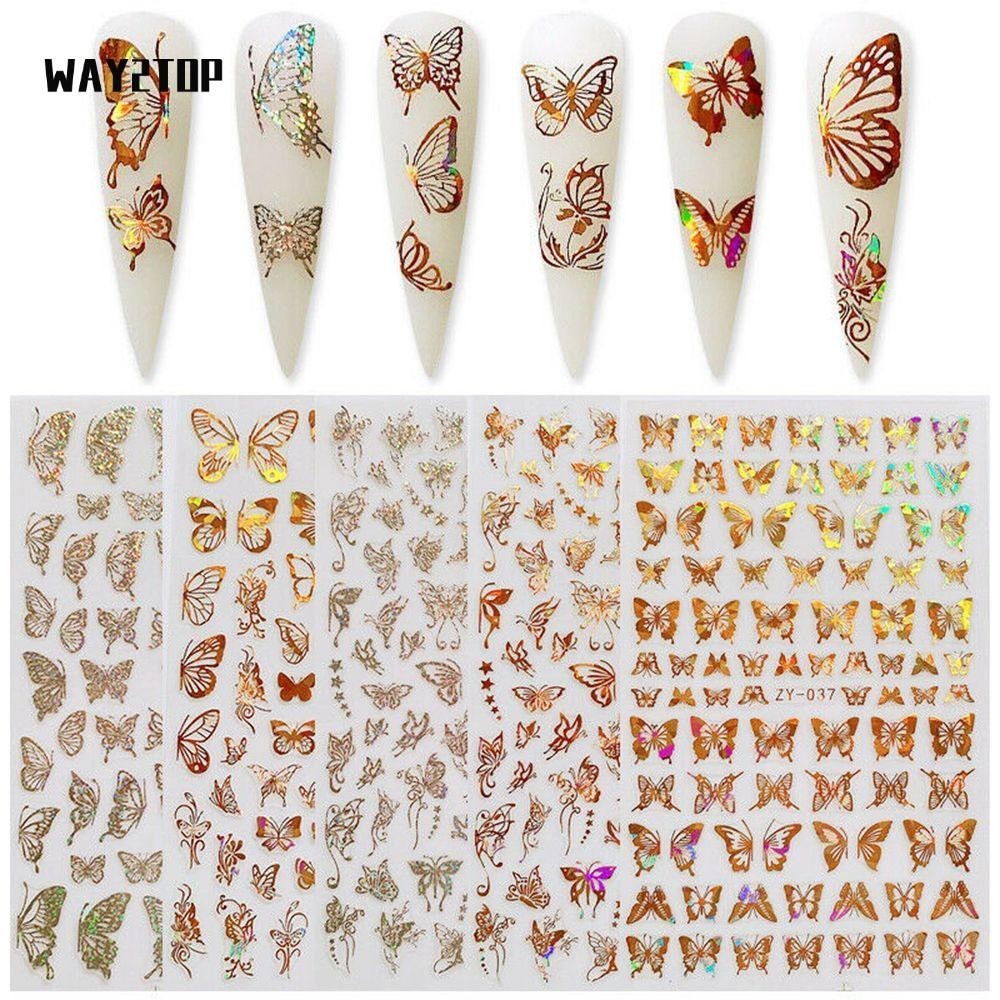 WAY2TOP Đề can móng tay nóng màu vàng bướm ba chiều
