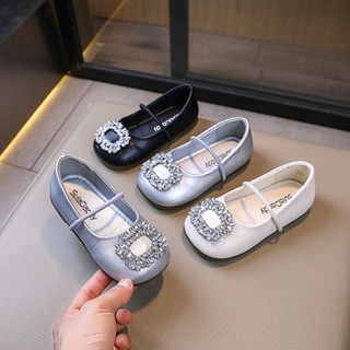  Giày búp bê bé gái mũi vuông gắn đá xinh xắn chất PU da mềm đế chống trơn trượt cho bé 23-34 