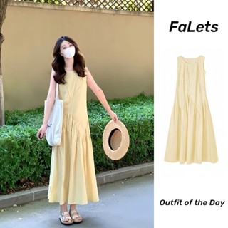 Váy đi biển trễ vai Đầm bigsize nữ Váy dài Mùa hè Váy liền không tay kiểu Pháp váy dài khí chất thích hợp thiết kế thân hình nhỏ mẫu mới mùa hè cho nữ