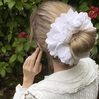 Cột tóc Scrunchies Phối Ren nhiều lớp cỡ lớn màu trắng đen đơn giản retro
