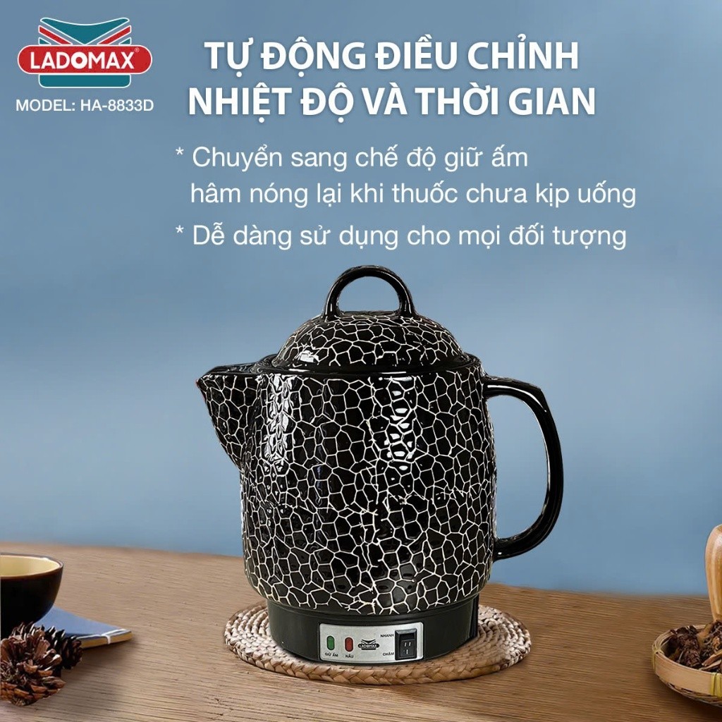 Ấm Sắc Thuốc LADOMAX HA- 8833D 3,3L Có Chuông Báo Mâm Nhiệt Inox Giữ Ấm 2 Chế Độ Nấu bh 12 Tháng | BigBuy360 - bigbuy360.vn