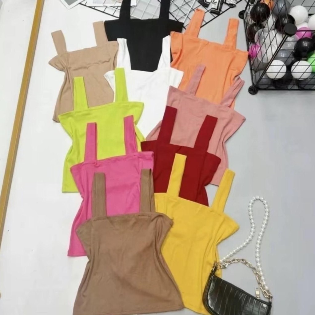 Áo nữ 2 dây bản to đa sắc màu phom croptop mã g51