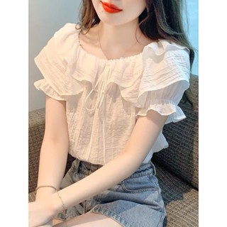 Áo sơ mi nữ ngắn tay Hàn Quốc ,kiểu dáng cổ bèo nhún xinh xắn K013