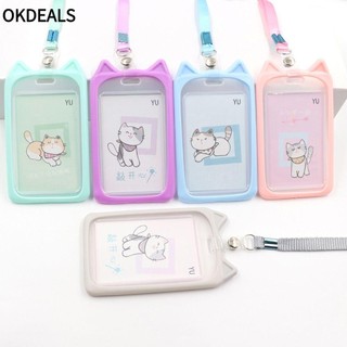Vỏ bọc thẻ id hình mèo hoạt hình có dây rút dễ thương có thể thu gọn