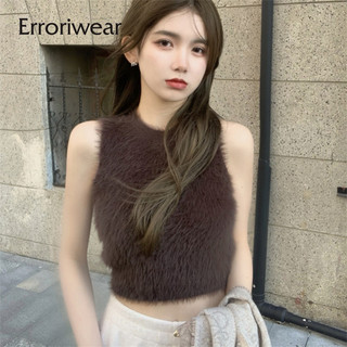 Erroriwear Nữ Tank Top Thời Trang Lông Trơn Màu Cổ Tròn Slim Fit Áo Dệt Kim Thường Ngày