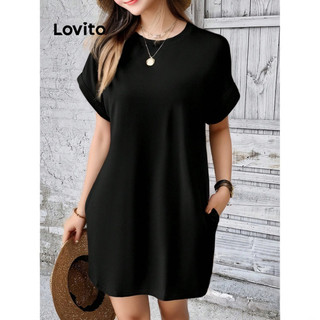 Đầm Lovito cơ bản màu trơn phong cách thường ngày cho nữ LBL09343