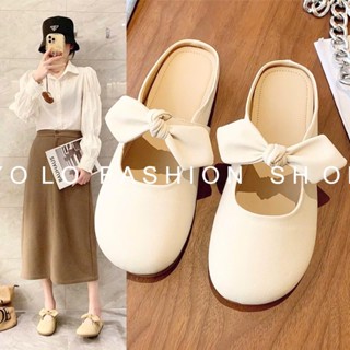  Giày Sục Búp Bê Nữ  Giày Tiểu Thư Mũi Tròn Dáng Slingback 3P Gót Trụ Thắt Nơ Thỏ Xinh Xắn - B50 