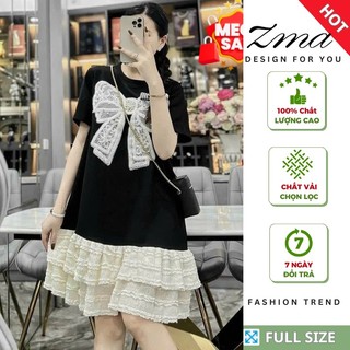 Váy Babydoll Mùa Hè Chất Vải Cotton Mát Đính Nơ Trước Ngực Mẫu Mới Dài Qua Gối ZMA