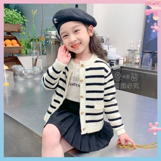 Áo khoác len kẻ sọc kiểu tây trẻ em phong cách Hàn Quốc mẫu mới mùa xuân thu lót nhung cho bé gái Hàn Quốc Áo khoác dài tay