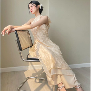 Áo Dài Yếm Mộc Trà Cách Tân HOT 2025- Mẫu Áo Dài Chụp Sen Lễ Hội Tết