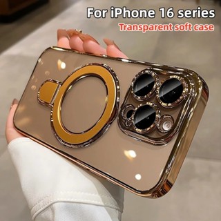 Ốp Lưng Mạ Sang Trọng Cho ốp lưng iPhone 16 15 14 13 12 Pro Max 16 Plus Ốp Mềm Trong Suốt Từ Giá Đỡ