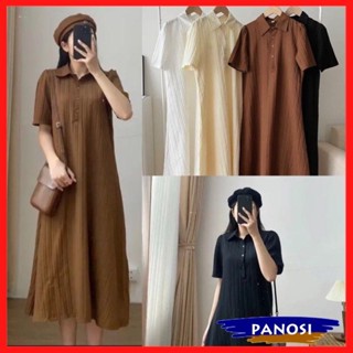 Váy suông đầm suông đầm polo chất đũi gân thiết kế dáng sơ mi tay cộc form rộng PANOSI - V9