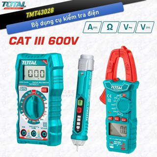 Bộ 3 dụng cụ kiểm tra điện Total TMT43028 Bao gồm: Ampe kìm  Đồng hồ vạn năng  Bút thử điện AC dụng cụ kiểm tra đện 