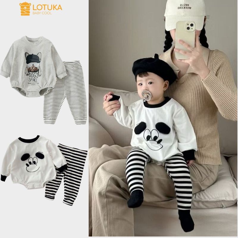 Set Bodychip + Quần Chất Thun Mềm LOTUKA Cho Bé, Bodysuit Cho Bé Trai Bé Gái, Quần Áo Trẻ Em Size 3-12kg