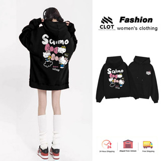 Áo Khoác Hello Kitty nữ local brand Đen form rộng hàn quốc áo hoodie outerity CLOT
