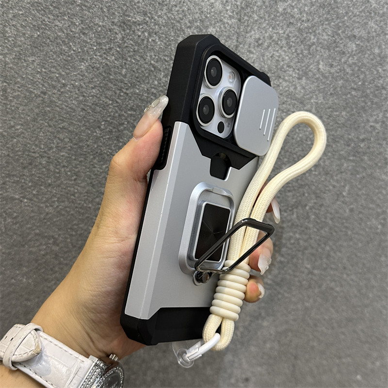 Trượt Camera Bảo Vệ Ống Kính Khe Cắm Thẻ Từ Vòng Đứng Dây Đeo Cổ Tay Dây Dành Cho iPhone 16 Pro Max 15 14 13 12 11 Promax Plus Chống Sốc Giáp Cứng Ốp điện thoại