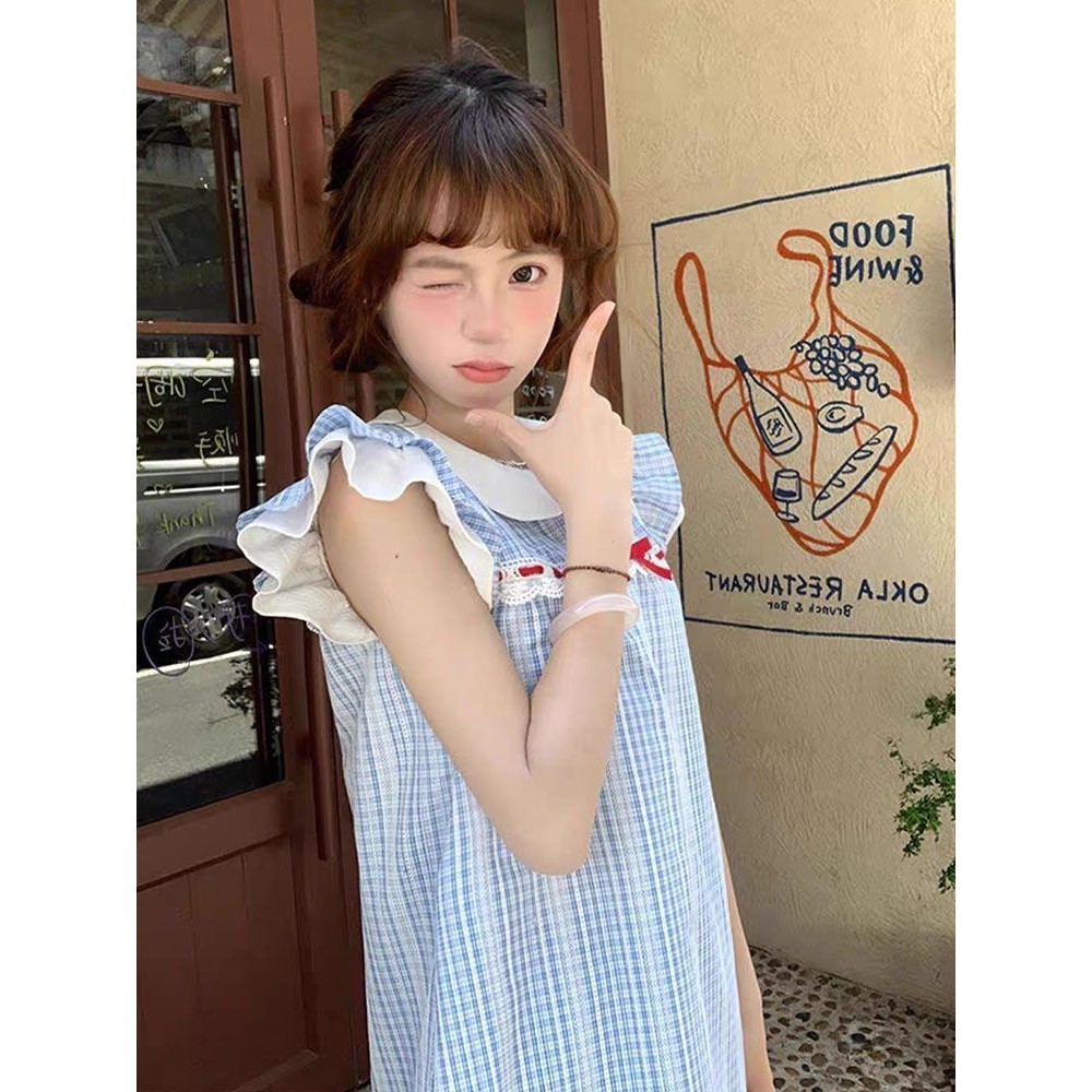 Đầm Ngắn Giả Hai Mảnh Phong Cách Đại Học Cho Cô Gái Dễ Thương Cổ Búp Bê Tay Bồng Nhỏ | BigBuy360 - bigbuy360.vn