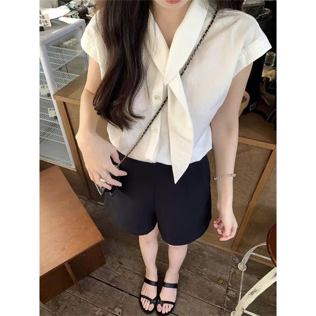 Áo thun nữ thắt nơ Yummy trơn, Áo sơ mi trắng phong cách tiểu thư ngọt ngào S36 | BigBuy360 - bigbuy360.vn