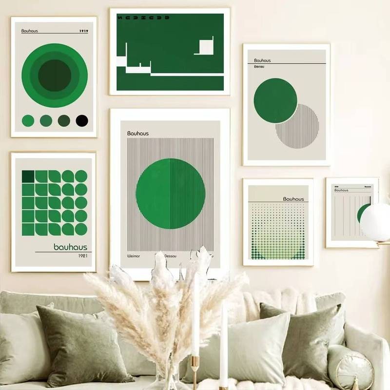 Scandinavia hiện đại tối giản nghệ thuật treo tường trừu tượng phong cách Bauhaus xanh tinh tế canvas HD poster in hình phòng ngủ nhà trang trí phòng khách