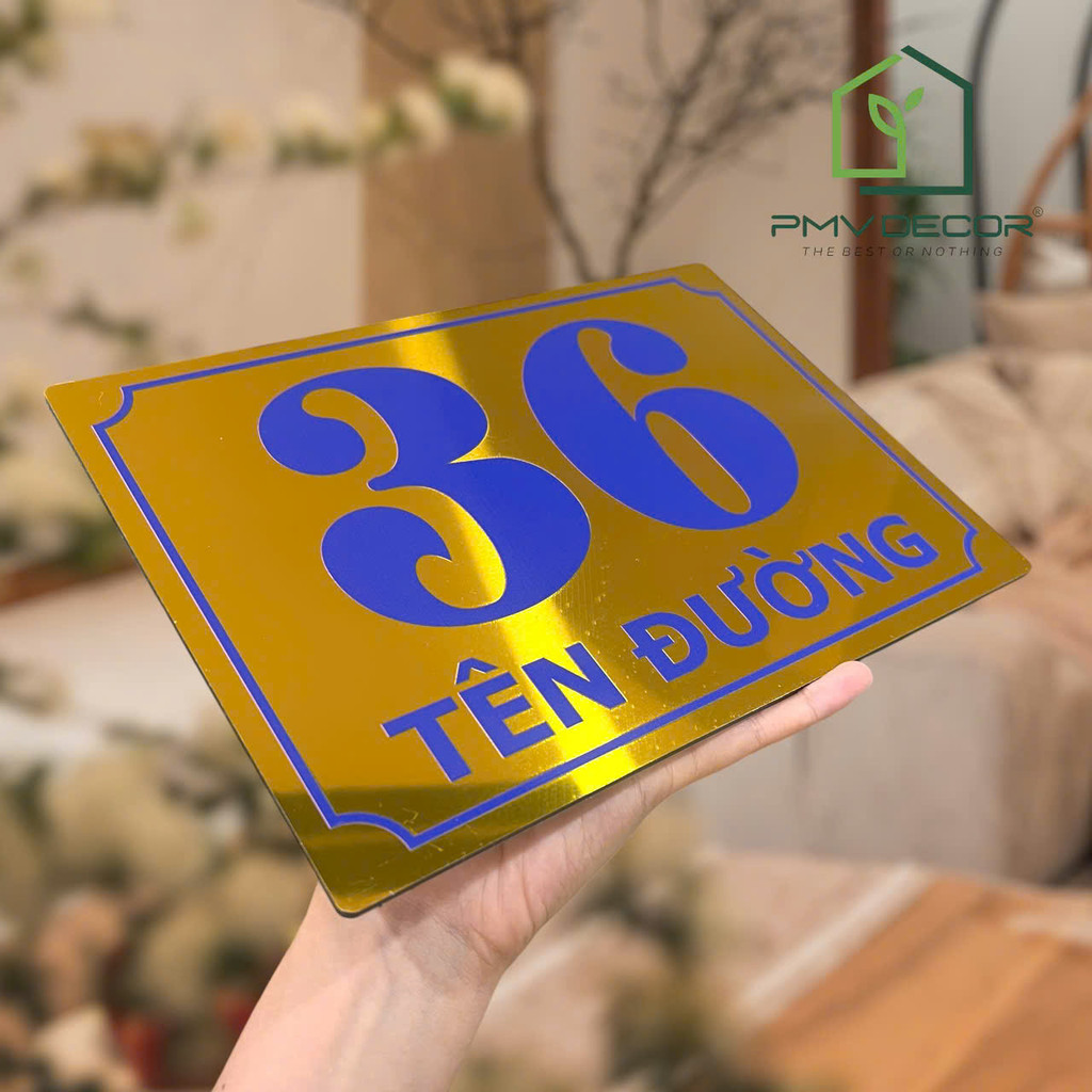 BIỂN SỐ NHÀ DECOR. Mẫu chất liệu Alu Vàng Gương, Nội dung in UV. Rẻ Bền Đẹp - BSN-PMV389