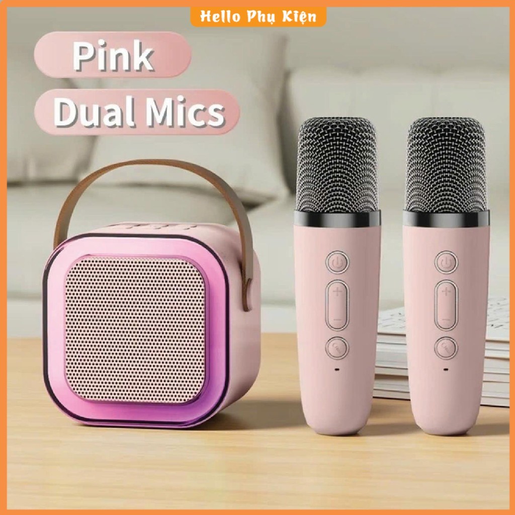 Loa mini 2 Mic K12, Loa Bluetooth Karaoke Mini – CÓ ĐÈN LED – Loa K12, Loa Karaoke Mini, Loa kéo kar