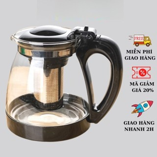 Bình Lọc Trà Thủy Tinh 1300ML-1800ML- Bình Có Lõi Lọc Trà - Tay Cầm Nhựa Chống Nóng