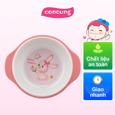 Bát ăn dặm melamine cao cấp Moreware (W6082, tay cầm, thỏ hồng)