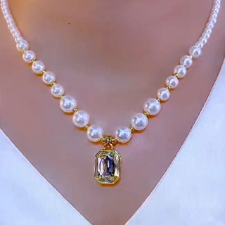 Vòng cổ ngọc trai pha lê nữ dây chuyền chuỗi tính phù hợp với dáng vẻ thanh lịch trên xương đòn