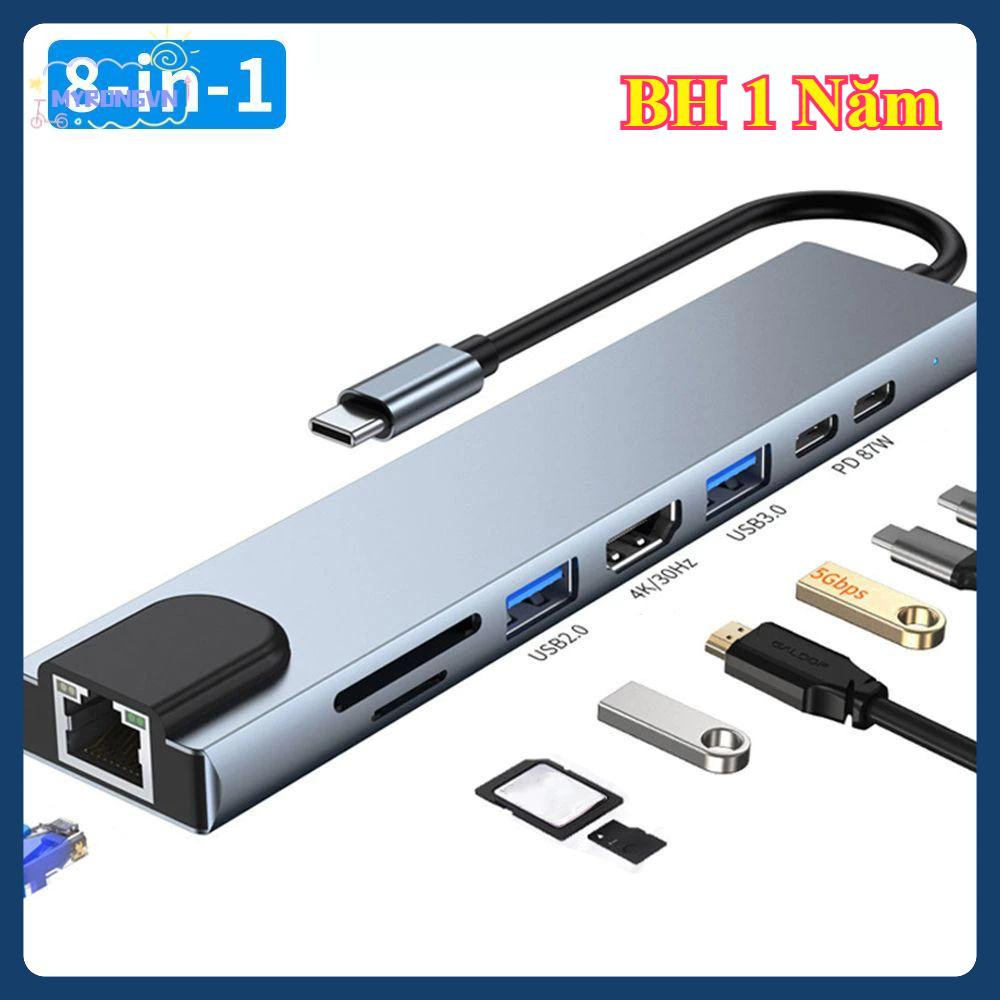 Hot deal Hub Type C 8-In-1 Type-C + USB 3.0 + HDMI + PD100W + SD + TF + RJ45, Cổng Chia USB Tốc Độ C