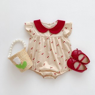 Bé gái áo liền quần quần áo mùa hè tay ngắn jumpsuits 0-2 tuổi bé gái ve áo body sơ sinh quần áo onesie