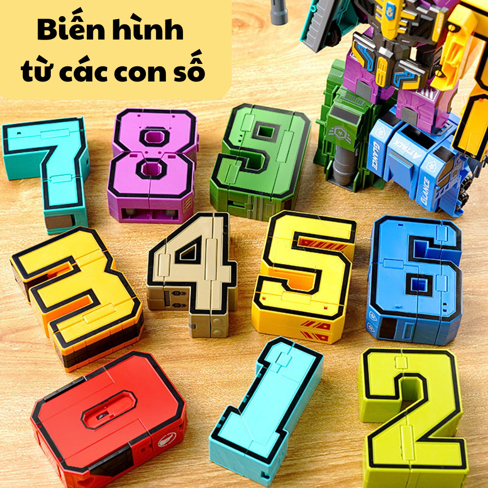 Đồ chơi số biến hình robot loại mới to nhất từ 0-9 có thể biến hình xe tải, may bay, máy xúc.
