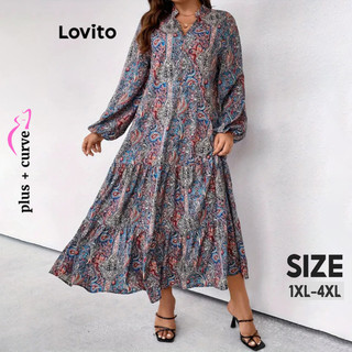 Đầm Lovito in họa tiết dân tộc ấn tượng plus size phong cách thường ngày cho nữ LNL64096