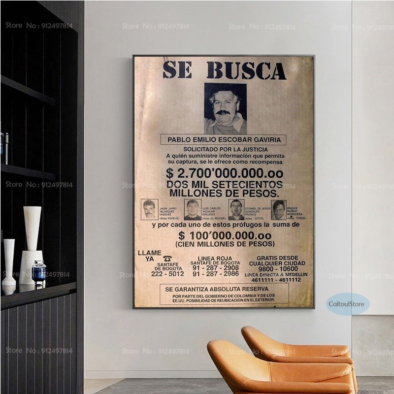 1 Miếng Poster Treo Tường Nghệ Thuật Canvas Tranh Pablo Escobar Narcos Chân Dung Mexico Phim Ngôi Sa