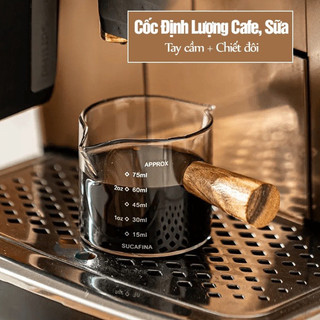Cốc thuỷ tinh cán gỗ đong cafe, sữa100ml -giacomo
